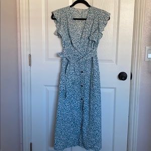 Turquoise floral maxi dress ruffled sleeves